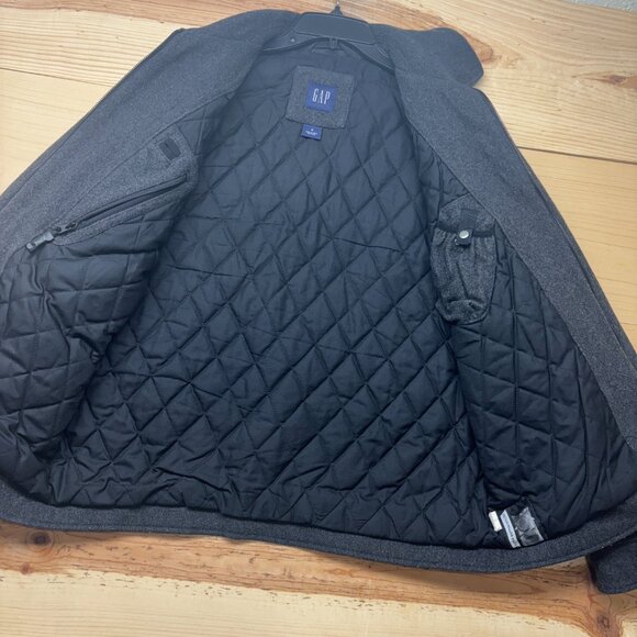 Vintage Gap Jacket Mens Medium Gray Full Zip Wool Bomber Coat - Picture 8 of 12